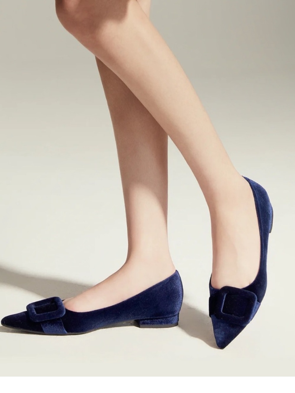C.Paravano Navy Blue Velvet Pointed Toe Buckle Flats Size 42 Mens Womens